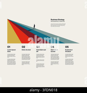 Corporate business strategy and project planning infographic template with perspective colorful stripes for presentation. Stock Vector