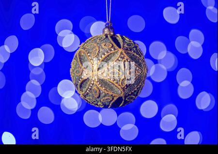 Colorful christmas ball on new year's lights bokeh background Stock Photo