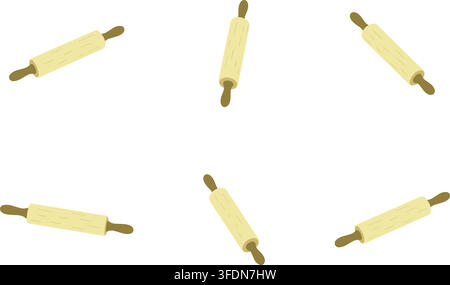 Flat illustration of several light wooden rolling pins with brown end handles positioned at different angles Stock Vector