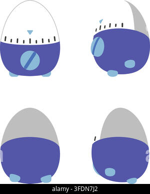 Flat illustration of rounded blue kitchen timer forms with egg shaped silhouettes and small control details Stock Vector