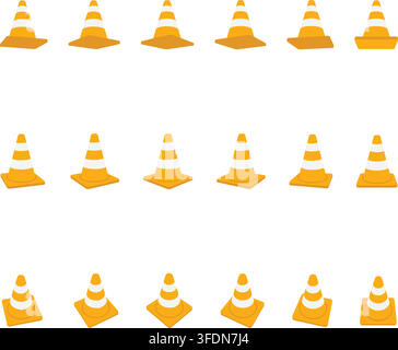 Flat illustration displaying multiple orange traffic cones with white stripes and compact base shapes Stock Vector
