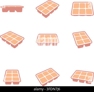 Flat illustration featuring several beige tray forms with divided compartments in different rectangular and angled layouts Stock Vector