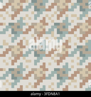 Beige houndstooth pixel art seamless pattern vector background, muted dogtooth check ornament for textile and wallpaper Stock Vector