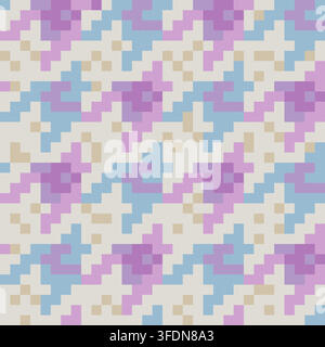Pastel muted colors houndstooth pixel art seamless pattern vector background, geometric dogtooth ornament for textile and wallpaper Stock Vector
