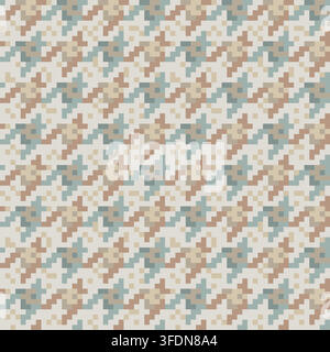 Beige houndstooth pixel art seamless pattern vector background, muted dogtooth check ornament for textile wallpaper Stock Vector