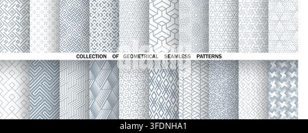 Geometric set of seamless gray and white patterns. Simple vector graphics Stock Vector