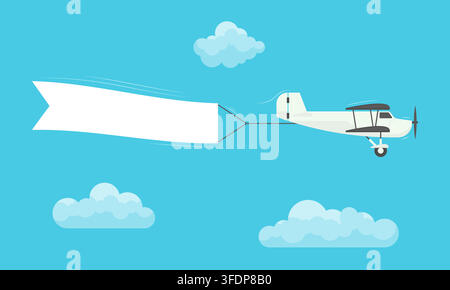 Minimalist Airplane Towing Blank Banner in Blue Sky Stock Vector