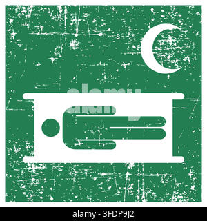 Stretcher crescent variant , ISO 7010 E013-CR Safe Condition Evacuation Sign, Distressed Grunge Texture, Weathered Worn Safety Pictogram, Green Evacua Stock Vector