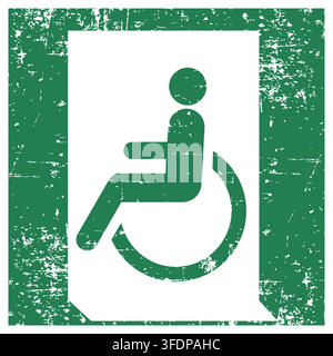 Emergency exit for people unable to walk left , ISO 7010 E026 Safe Condition Evacuation Sign, Distressed Grunge Texture, Weathered Worn Safety Pictogr Stock Vector