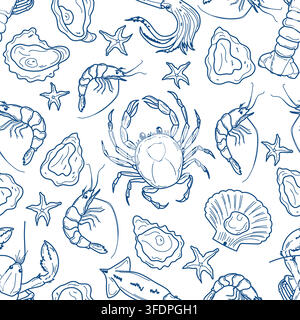 Marine seafood seamless pattern Stock Vector