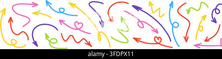 Arrow elements in hand drawn style with colorful lines and sketch vectors. Stock Vector