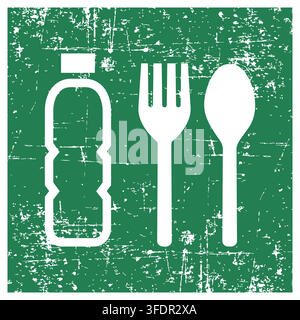 Emergency rations, ISO 7010 E074 Safe Condition Evacuation Sign, Distressed Grunge Texture, Weathered Worn Safety Pictogram, Green Evacuation Fire War Stock Vector
