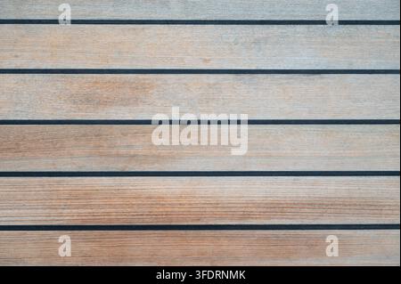 Top View of Teak Wood Cruise Ship Deck Flooring Stock Photo