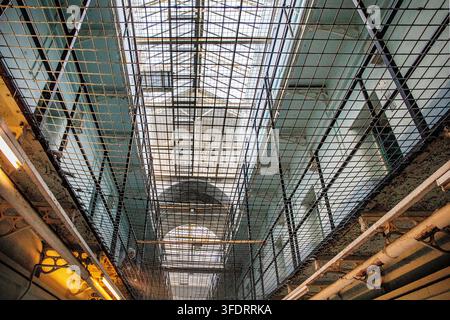 Interior view of the anti suicide mesh in the cell block of Shepton Mallet Prison Stock Photo