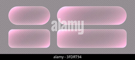 Transparent glass buttons, pink clear banners. Futuristic interface templates for web design. Stock Vector