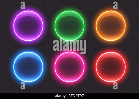 Glass circle action buttons, glossy transparent elements. Stock Vector