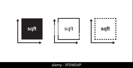 Square feet area measurement icon set in black and white Stock Vector