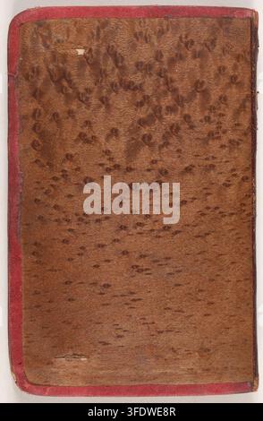 A rectangular book cover with a brown textured surface, featuring a mottled pattern and red edges, showing signs of wear, from the series Études et recherches, dating to the 19th century. Stock Photo