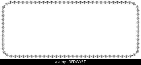 Black folk floral lace horizontal rectangle with rounded corners and fine scalloped embroidery trim forms vintage. ornament isolated on white for wedd Stock Vector
