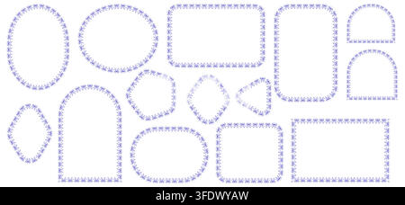 Black double bow lace border frames form romantic ribbon garland trim around circle, oval, rectangle plus arch shapes as coquette decorative edges iso Stock Vector