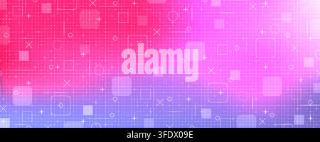 Colored pink and purple fui HUD grid background. Hi tech GUI digital dashboard interface. Futuristic VR game ai screen. Mesh pattern in blueprint styl Stock Vector