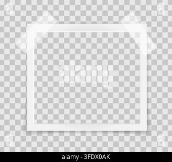 Realistic empty square photo frame on sticky tape overlay mockup isolated. Paper vintage instant photograph snapshot collage. Cardboard album picture Stock Vector