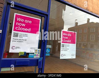 Cancer Research UK charity shop at 37 Sankey Street, Warrington, closed during the charity's retail restructuring Stock Photo
