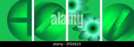 Abstract green background with vertical panels featuring smooth gradients and stylized floral shape elements Stock Vector