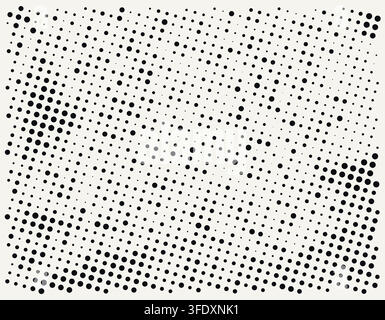 Vector Illustration of a Black and White Halftone Dot Pattern Background with Abstract Geometric Shapes and Dotted Texture Design in Monochrome Style Stock Vector