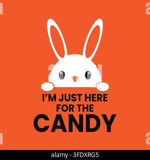 Cute Peeking Easter Bunny with Funny Candy Quote Vector Illustration Stock Vector