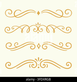 Elegant Gold Vintage Ornamental Dividers and Swirl Flourish Borders Vector Collection Stock Vector