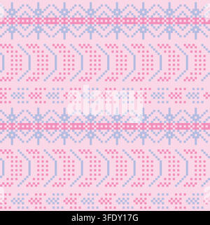 Pink Snowflakes Dotted Textured Knitting Grid seamless pattern design for fashion and home textiles, graphics, knitwear and backgrounds Stock Vector