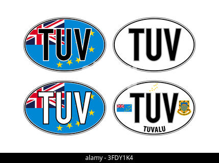 Tuvalu, oval international vehicle registration code license plate car sticker, vector illustration Stock Vector