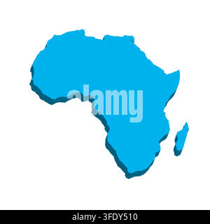 A three-dimensional blue silhouette of Africa casts a subtle shadow against a blank political map, highlighting the continent shape and geographical features. Stock Vector