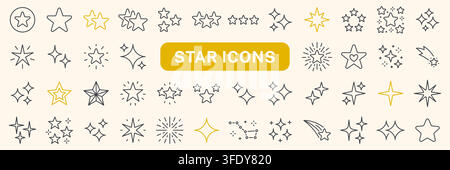 Star line icon set. Sparkle, rating, favorite, magic, meteor, constellation, twinkle and celestial shine linear minimal vector illustration. Simple Stock Vector