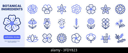 Medical flowers line icon set. Rose, violet, jasmine, calendula, echinacea, iris, chamomile minimal vector illustrations. Simple outline signs for Stock Vector