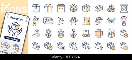 Boxes line icon set. Package, delivery, warehouse, truck, freight location tracking minimal vector illustrations. Simple outline signs logistics Stock Vector