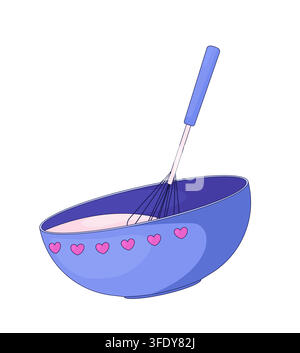 Mixing bowl with whisk baking tool 2D cartoon clip art Stock Vector