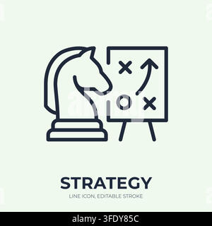 Strategy line icon. Tactical planning linear vector illustration. Thin sign of chess knight and playbook for business, decision making, competition Stock Vector