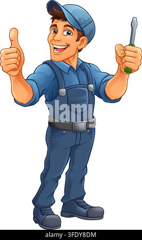 Electrician Handyman Screwdriver Cartoon Mascot Stock Vector
