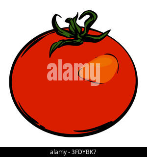 Vector pomidoro in a sketch style. Сolored outline drawing of a tomato. Clipart for coloring books, product labels, and kitchen-themed designs. Stock Vector