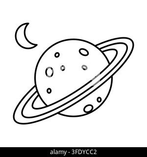 Saturn planet with ring and crescent moon vector graphic. eps 10. Stock Vector