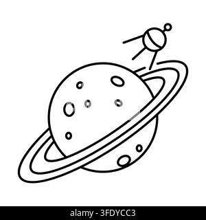 Satellite orbiting around saturn planet space vector graphic. eps 10. Stock Vector