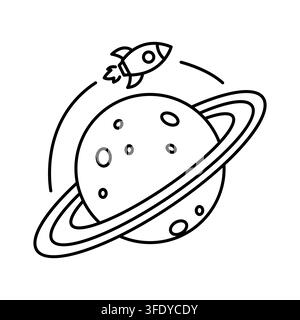 Rocket ship flying around saturn planet space vector graphic. eps 10. Stock Vector
