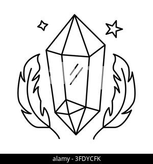 Magic crystal flanked by two bird feathers vector graphic. eps 10. Stock Vector