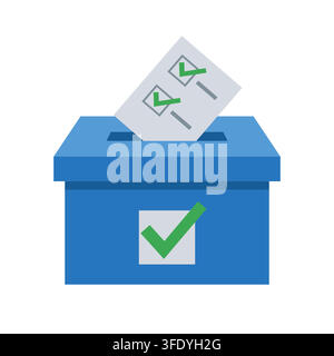 Flat Vector Illustration of a Blue Ballot Box with a Paper Ballot for Election Voting and Democracy Concept on white background isolated Stock Vector