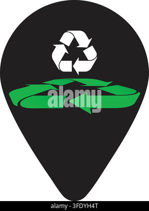 Eco Recycling Location Pin, Black Map Marker with Green Recycle Symbol Stock Vector