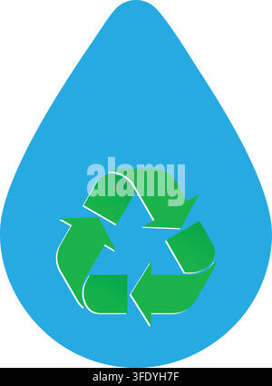 Water Drop Recycling Icon, Blue Droplet with Green Recycle Symbol Stock Vector