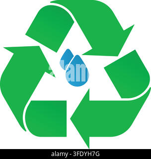 Water Recycling Symbol with Blue Droplet, Green Recycle Icon Stock Vector