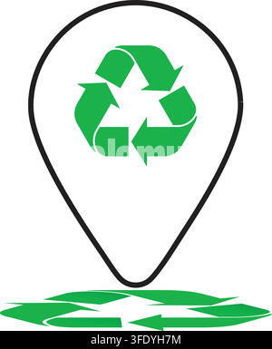 Outline Recycling Location Pin, Green Recycle Symbol with Circular Arrows Stock Vector